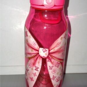 Pink Water Bottle with Bow Design